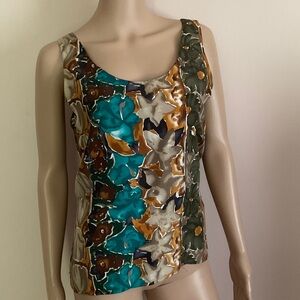 Vintage Express Silk Tank Teal and Browns